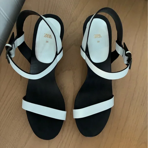 Zara women’s white 3” heeled strappy sandals in size EU 38 (US 7.5) - Picture 2 of 10